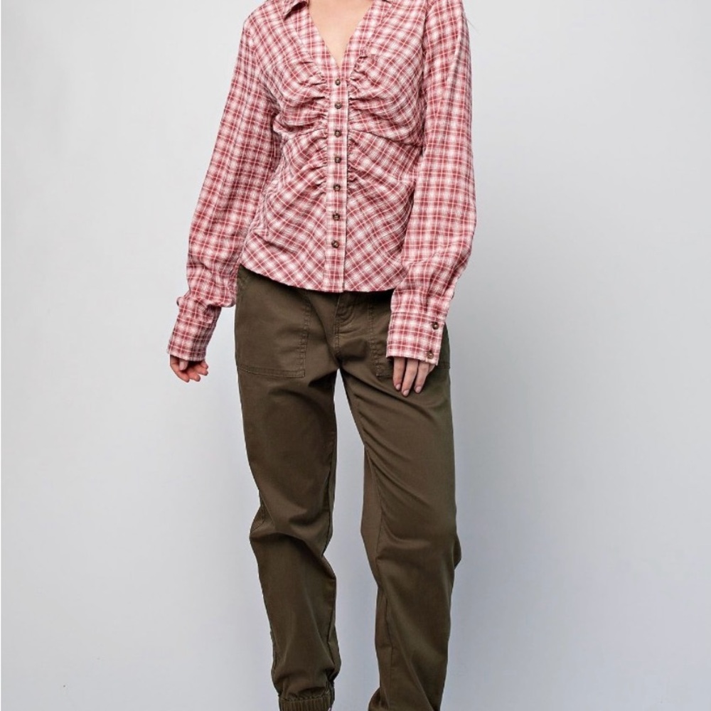 Easel Red and Cream Plaid Button Down Shirt